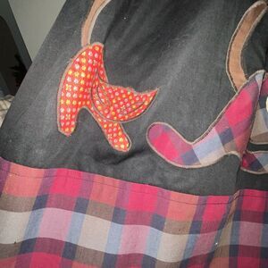 Vintage Neusteter Denver Burgundy Plaid Cotton Cat Dog Appliqué Circle Skirt